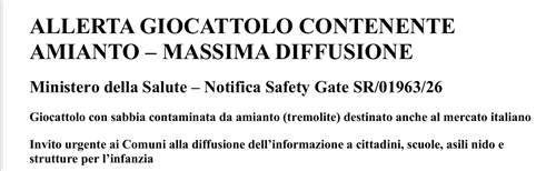 Allerta giocattolo contenente amianto