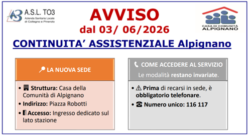 Continuità Assistenziale Alpignano: 3/6 Presso Casa della Comunità